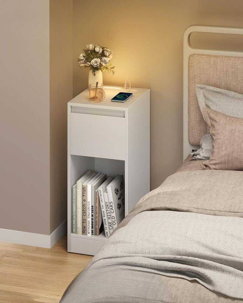 Nancy's Mincio Nachtkastjes - Set van 2 - LED-verlichting - Opladen en Opbergen - Wit - ± 25 x 30 x 60 cm