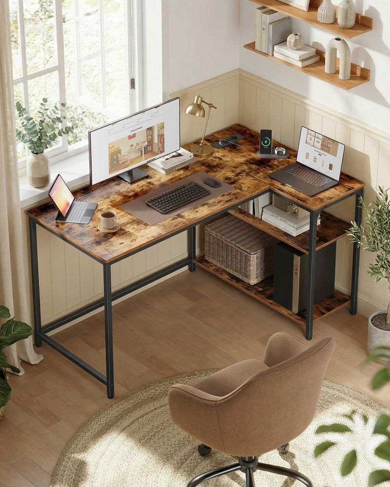 Nancy's Pralungo Hoekbureau - L-Vormig Bureau - Geïntegreerde stekkerdoos - Bruin - ± 120 x 80 x 75 cm