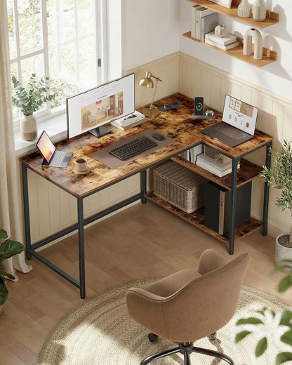 Nancy's Pralungo Hoekbureau - L-Vormig Bureau - Geïntegreerde stekkerdoos - Bruin - ± 120 x 80 x 75 cm