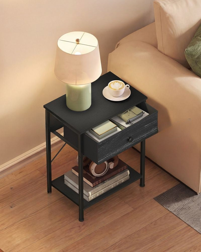 Nancy's Thiesi Nachtkastje - Geïntegreerd oplaadstation met USB-poorten - Zwart - ± 40 x 30 x 60 cm