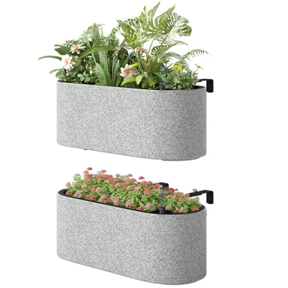Nancy's Rigoli Plantenbakken Set van 2 - Bloembakken - Hangend of staand - Zelfbewateringssysteem - Grijs - Kunststof - ± 40 x 15 x 15 cm