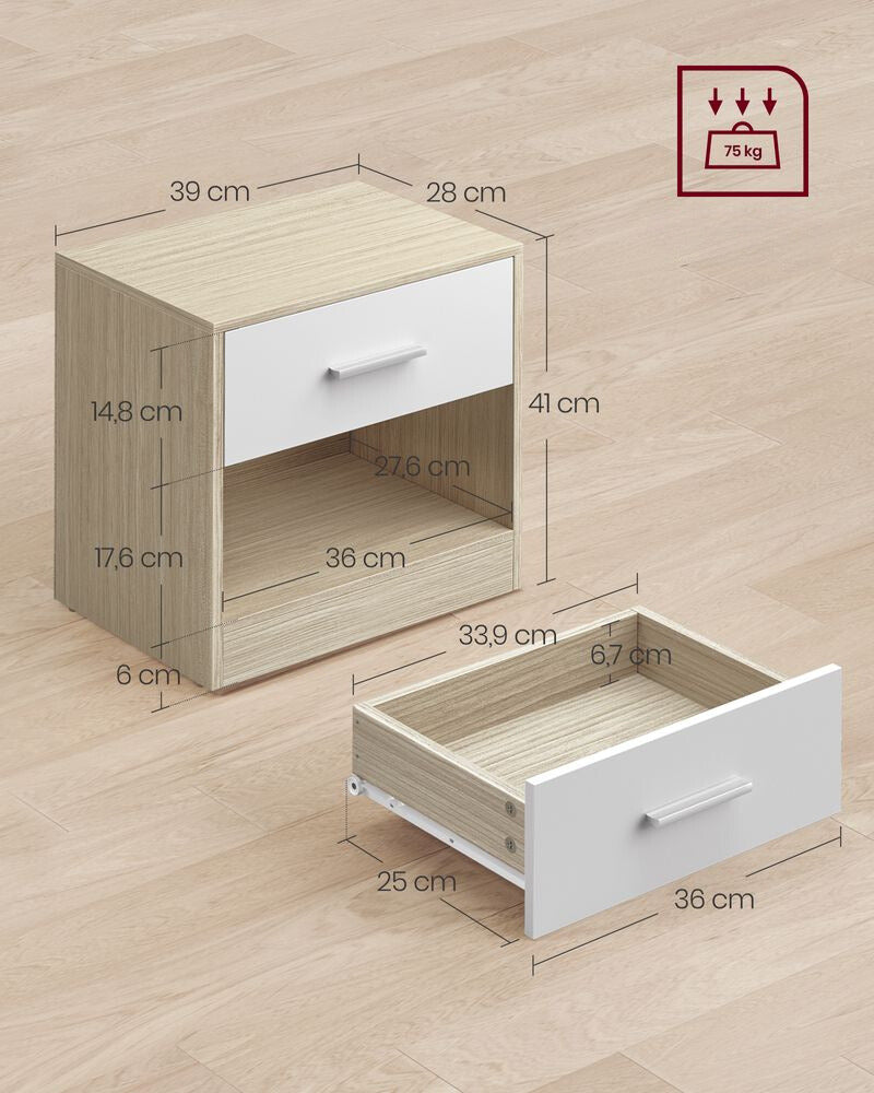 Nancy's Askern Bedside table Beige - White - Side table with drawer - Modern - 39 x 28 x 41 cm