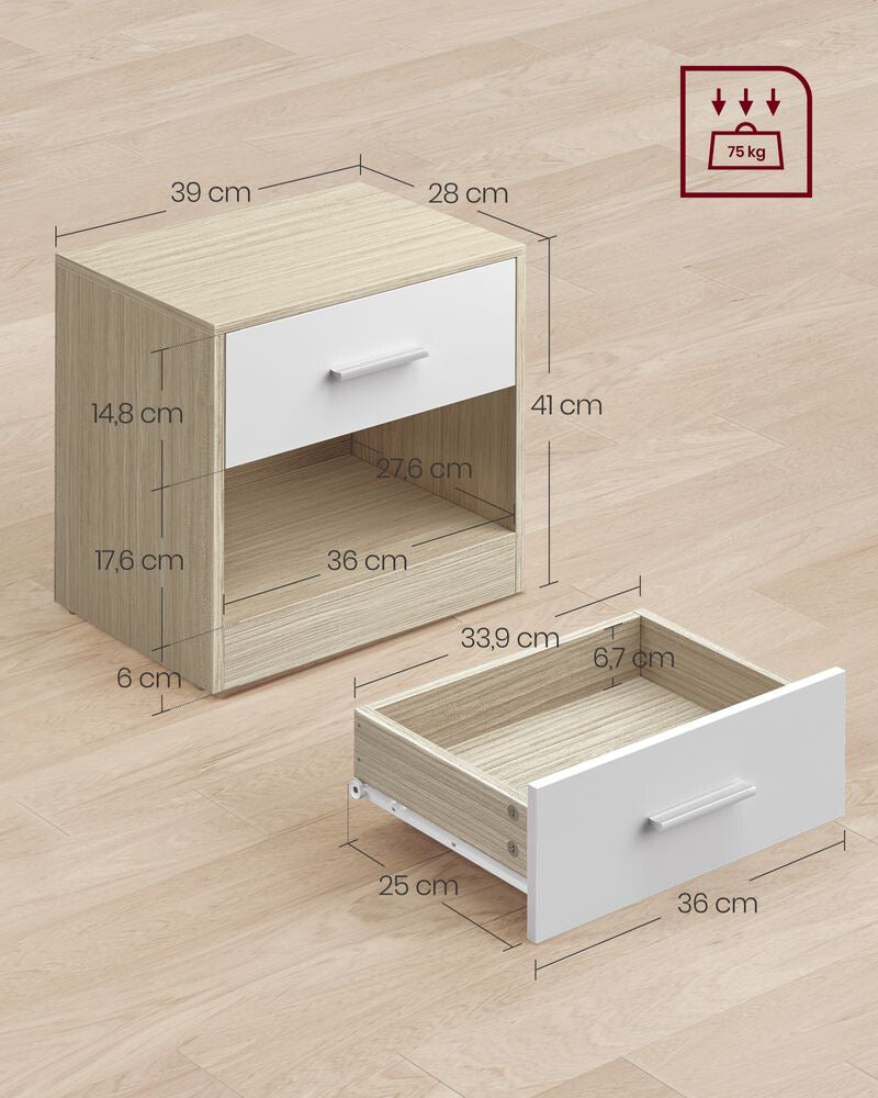 Nancy's Askern Nachtkastje Beige - Wit - Bijzettafel met lade - Modern - ± 40 x 30 x 40 cm