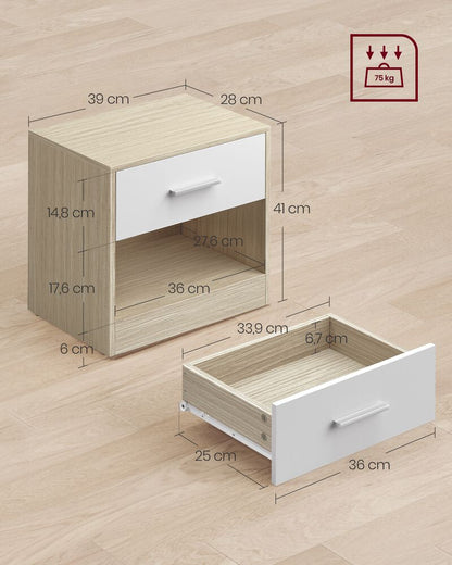 Nancy's Askern Nachtkastje Beige - Wit - Bijzettafel met lade - Modern - ± 40 x 30 x 40 cm