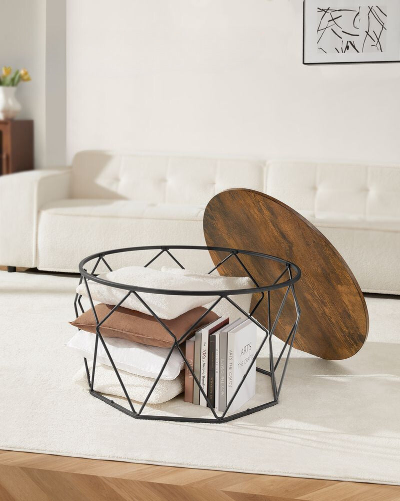 Nancy's Wombwell Salontafel Multifunctioneel - Bruin - Zwart - Industrieel - Vintage - 80 x 45 cm Ø x H