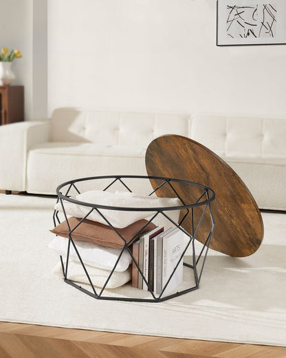 Nancy's Wombwell Salontafel Multifunctioneel - Bruin - Zwart - Industrieel - Vintage - 80 x 45 cm Ø x H