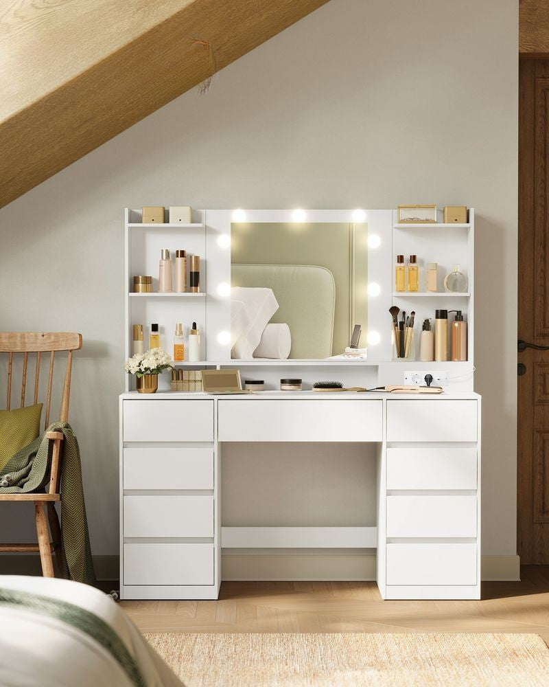 Nancy's Pantelleria Kaptafel - Make Up Tafel met Spiegel en Verlichting - Wit - ± 105 x 40 x 145 cm