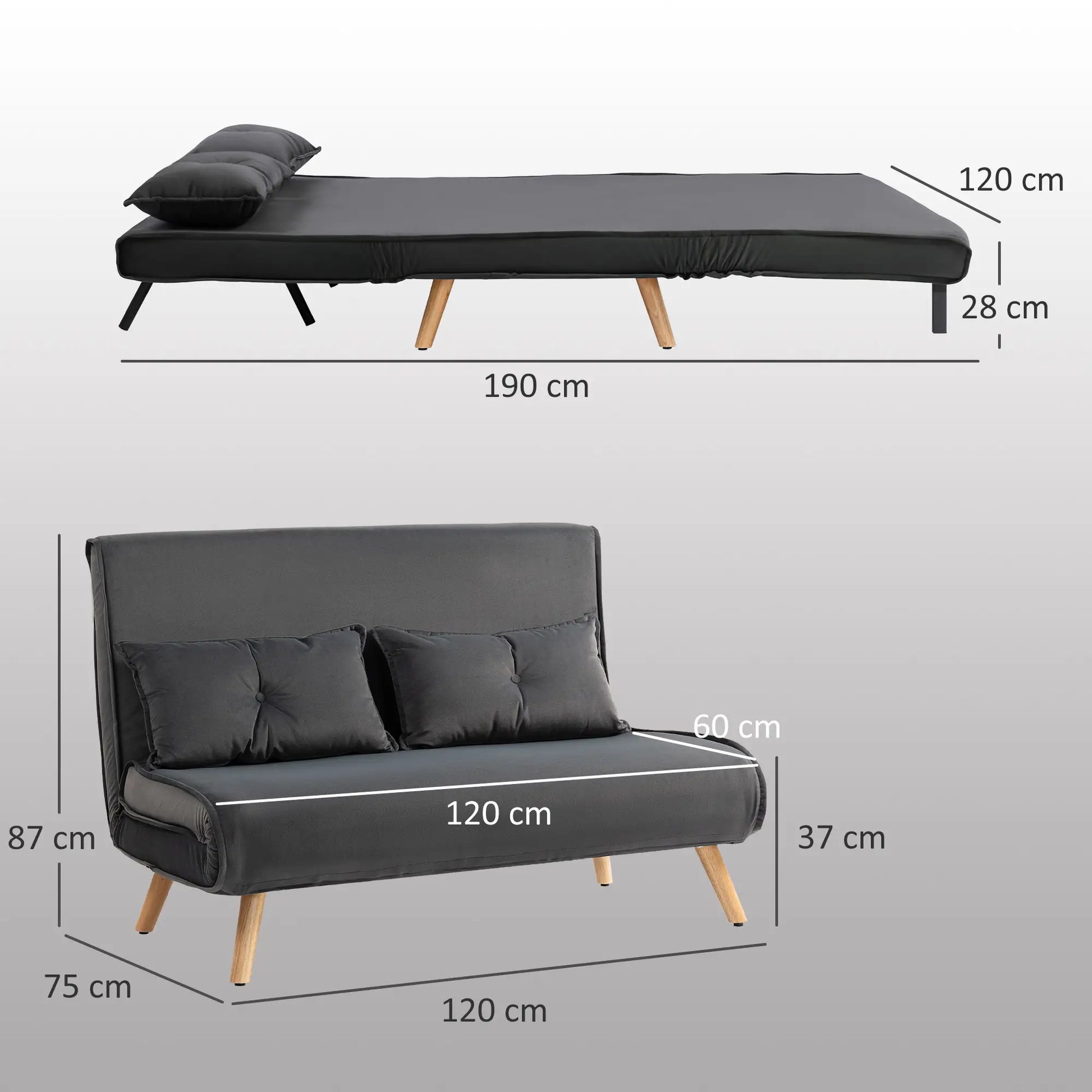 Nancy's Malles Slaapbank - Slaapfauteuil - Tweezitligstoel - Donkergrijs - Fluweel
