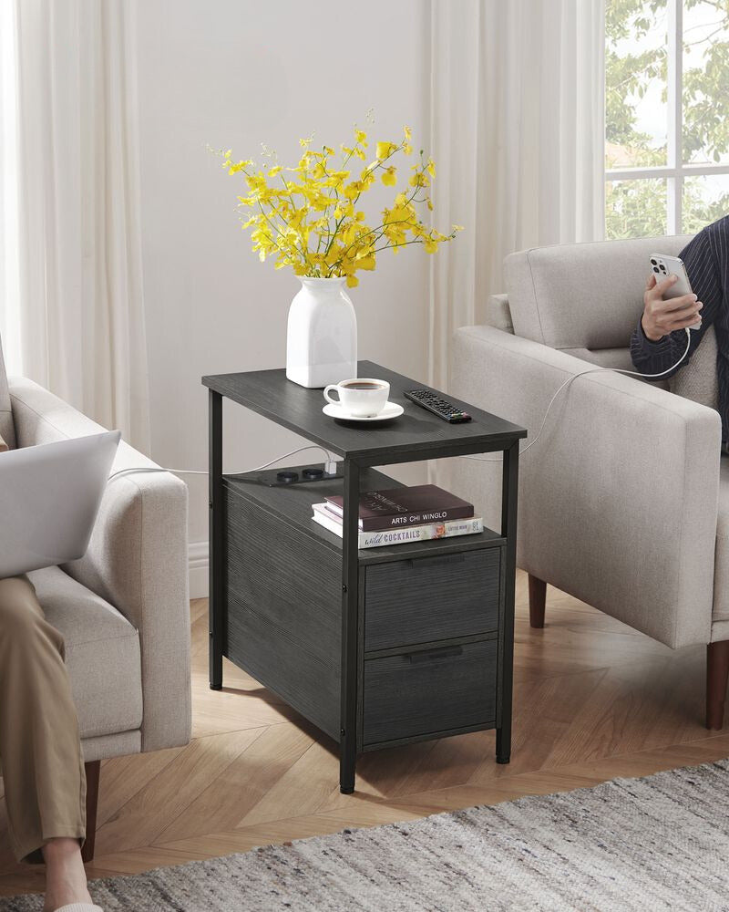 Nancy's Whiston Bedside Table With Sockets - Black - Steel - Modern - Side table - 60 x 31.5 x 60 cm (L x W x H)