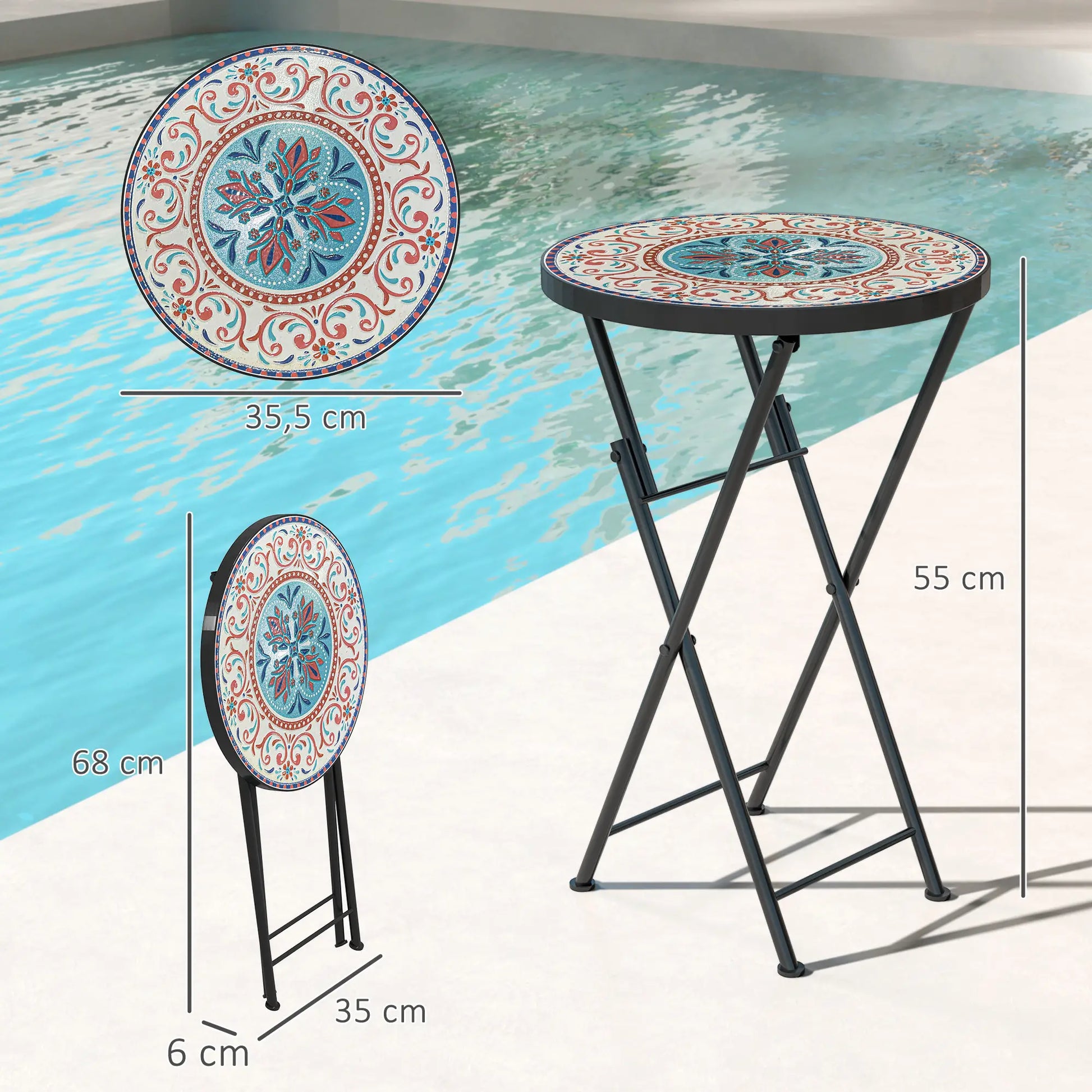 Nancy's Cinigiano Balkontafel - Tuintafel - Bijzettafel voor buiten - Bistrotrafel - Keramiek - ± Ø35 x 55 cm