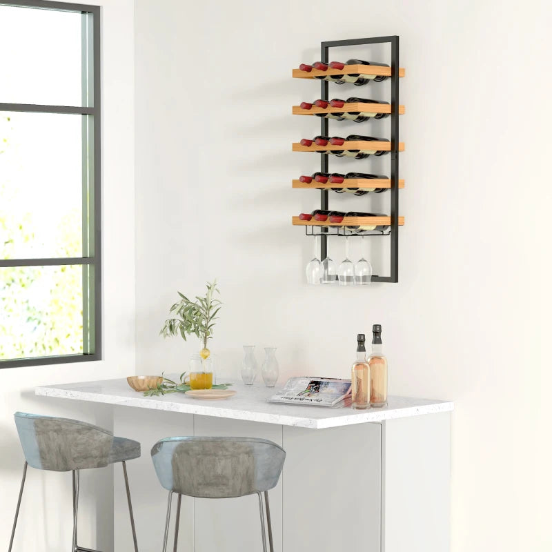 Nancy's Moimenta Wijnrek - Flessenrek - Dennenhout / Staal - ± 35 x 25 x 85 cm 