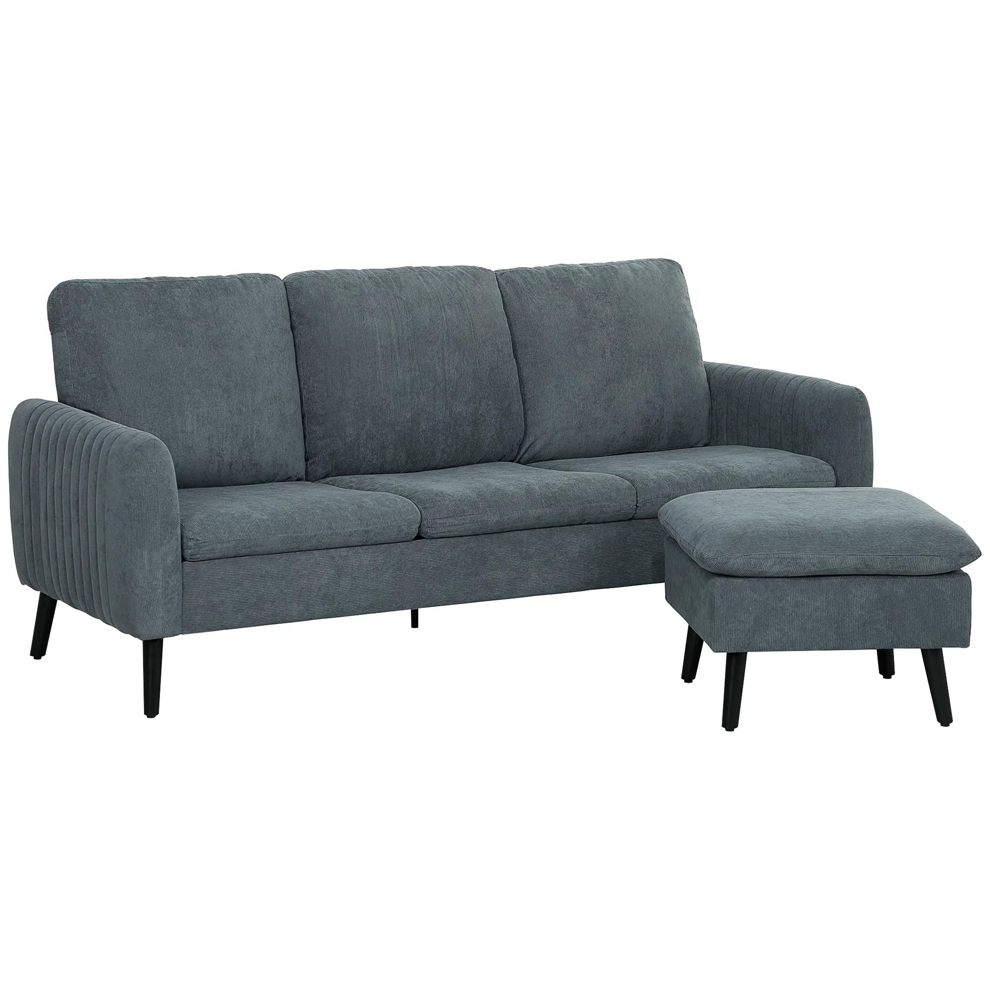 Nancy's Cupra 3-Zitsbank - Zitbank - L-vormige Bank - Met Hocker - Antraciet - Ribfluweel - ± 195 x 140 x 90 cm