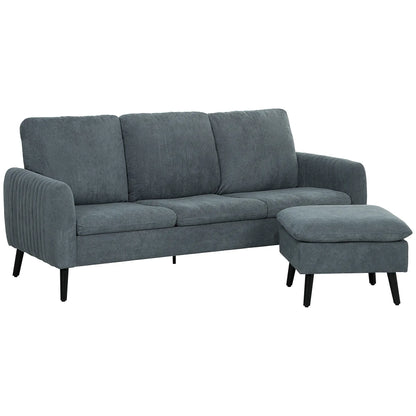 Nancy's Cupra 3-Zitsbank - Zitbank - L-vormige Bank - Met Hocker - Antraciet - Ribfluweel - ± 195 x 140 x 90 cm