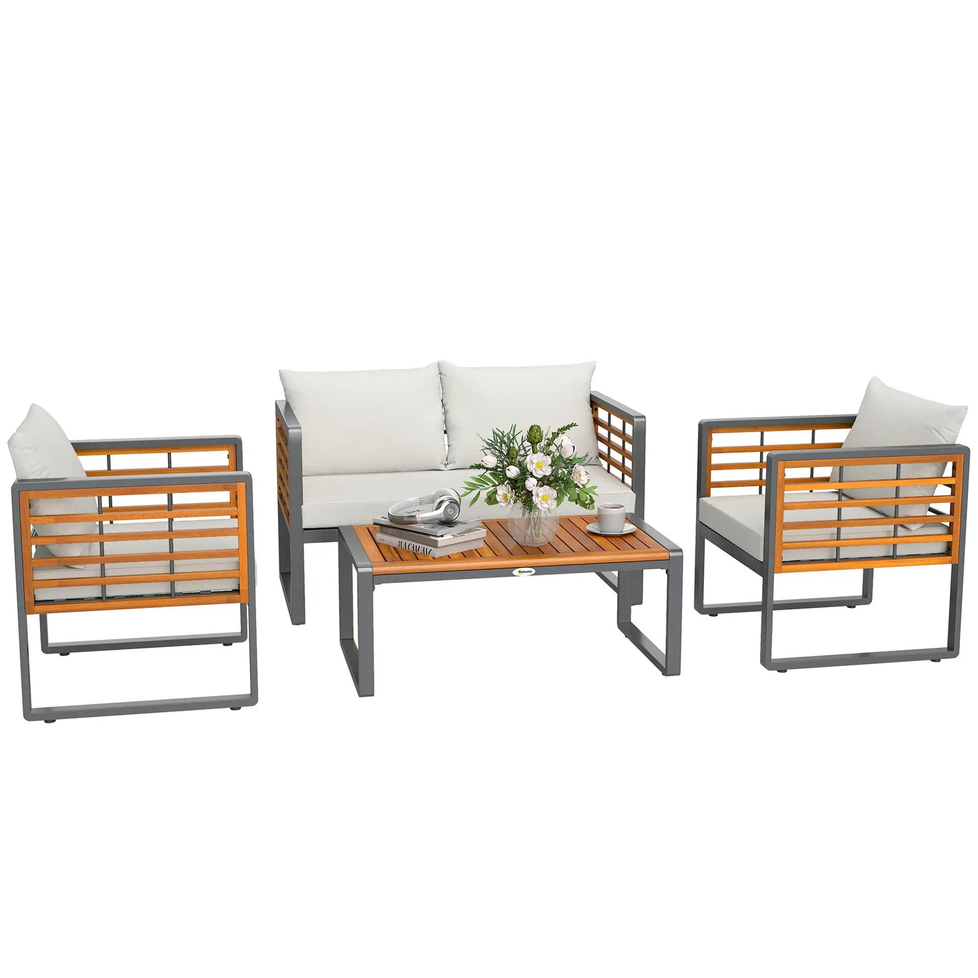 Nancy's Gavirate Loungeset - Tuinset - Tuinmeubelset - Beige / Grijs - Acaciahout