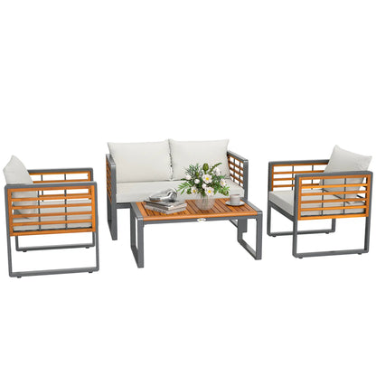 Nancy's Gavirate Loungeset - Tuinset - Tuinmeubelset - Beige / Grijs - Acaciahout