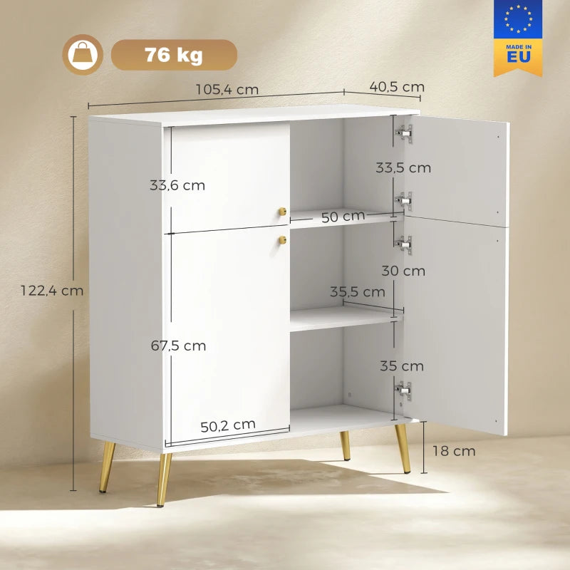 Nancy's Tenno Commode - Dressoir - Opbergkast - Crème / Goud - ± 105 x 40 x 125 cm