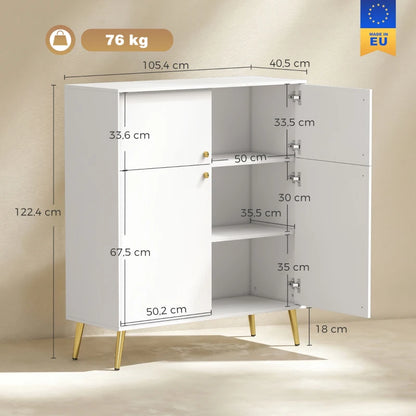 Nancy's Tenno Commode - Dressoir - Opbergkast - Crème / Goud - ± 105 x 40 x 125 cm