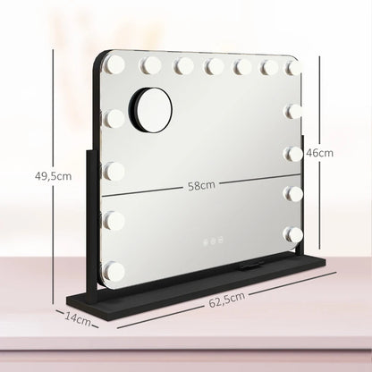 Nancy's Foladosa Make-up Spiegel - Beautyspiegel - Met LED Verlichting - Draaibaar - 10x Vergroting - Zwart - ± 60 x 50 cm