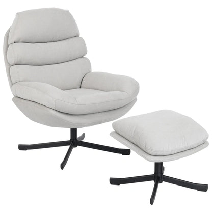 Nancy's Pedaso Relaxfauteuil - Loungestoel - Relaxstoel - Met Voetenbank - Crèmewit - Chenille