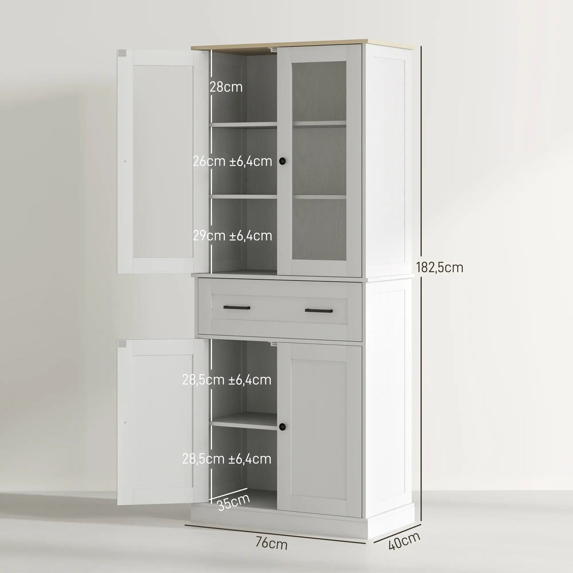 Nancy's Gaviao Keukenkast Vrijstaand - Opbergkast - Buffetkast - Vitrinekast - Wit - ± 75 x 40 x 180 cm