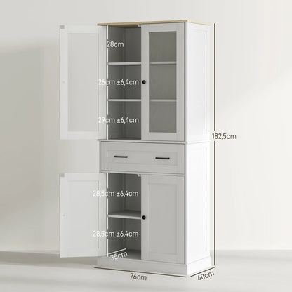 Nancy's Gaviao Keukenkast Vrijstaand - Opbergkast - Buffetkast - Vitrinekast - Wit - ± 75 x 40 x 180 cm