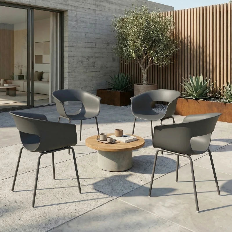 Nancy's Scanno Tuinstoelen - Set van 4 - Terrasstoelen - Ergonomisch - Grijs - Staal / Kunststof