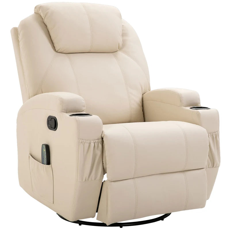Nancy's Alleghe Massagestoel - Relaxstoel - Relaxfauteuil - Schommelfunctie - Verstelbare Rugleuning - Draaibaar - Créme - Kunstleer