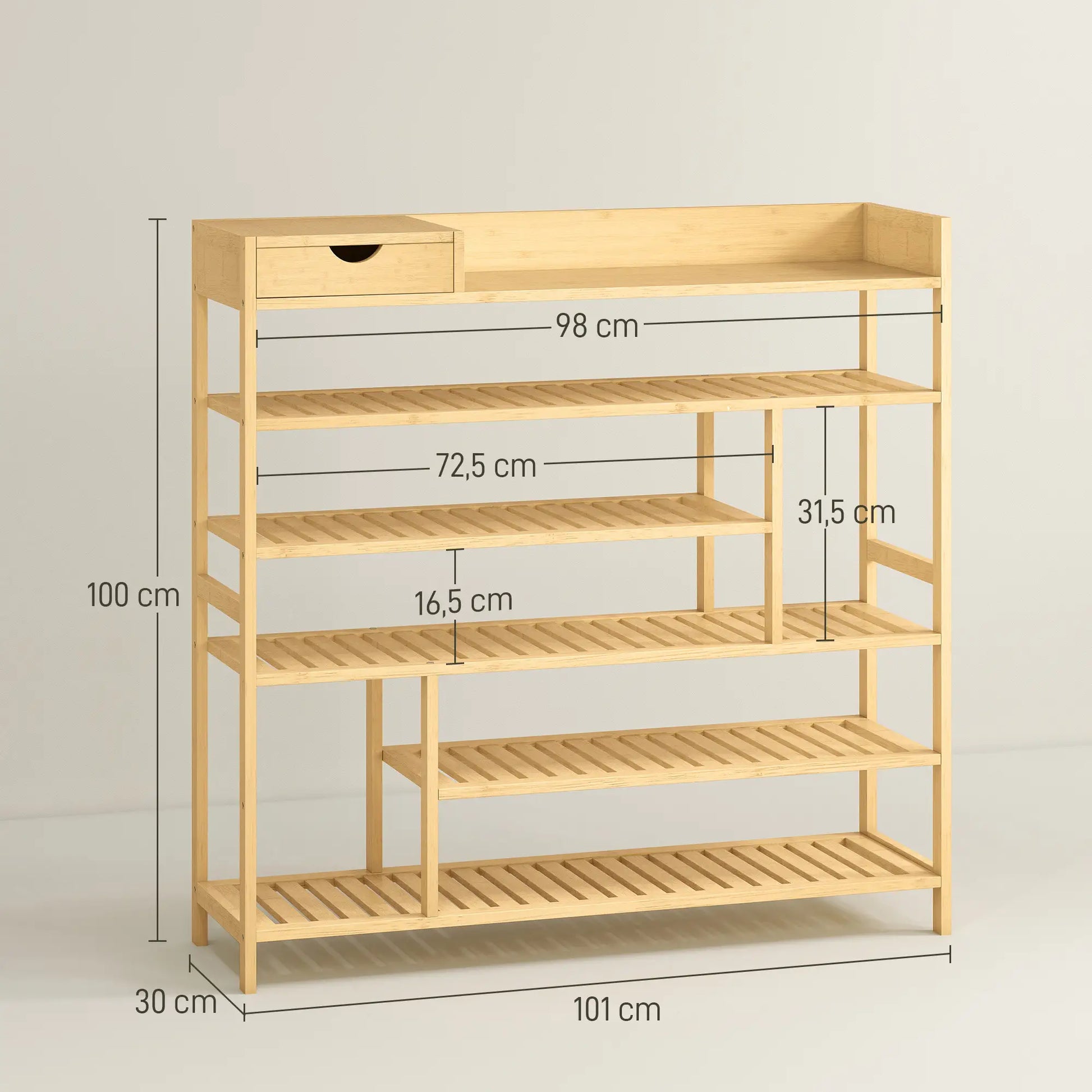 Nancy's Malesco Schoenenrek - Opbergrek voor schoenen - Natuurlijk - Bamboe - ± 100 x 30 x 100 cm