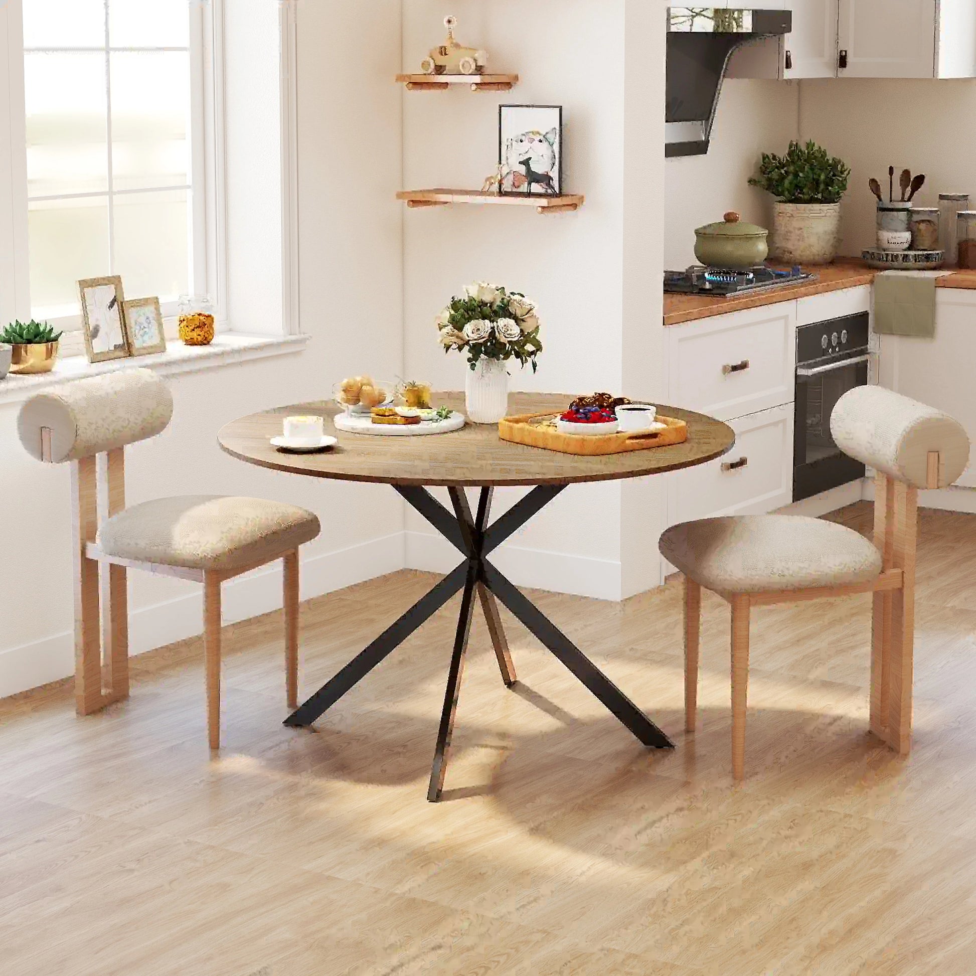 Nancy's Lavarone Ronde Eettafel - Eiken / Zwart - Ø120 x 75H cm