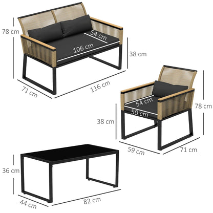 Nancy's Calitri Tuinset - 4-Delige Set - Balkonmeubelset - Tuinmeubelset - Bruin / Zwart