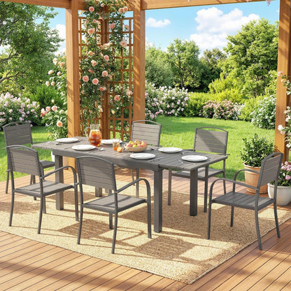Nancy's Sarno Tuinset - 7-Delige Tuintafel Set - Tuinmeubelset - Uitschuifbare tafel - Grijs - Aluminium