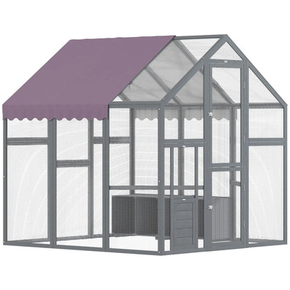 Nancy's Coccaglio Kippenhok - Kippenren - Kippenverblijf - Weerbestendig dak - Paars / Grijs - Dennenhout - ± 170 x 180 x 180 cm