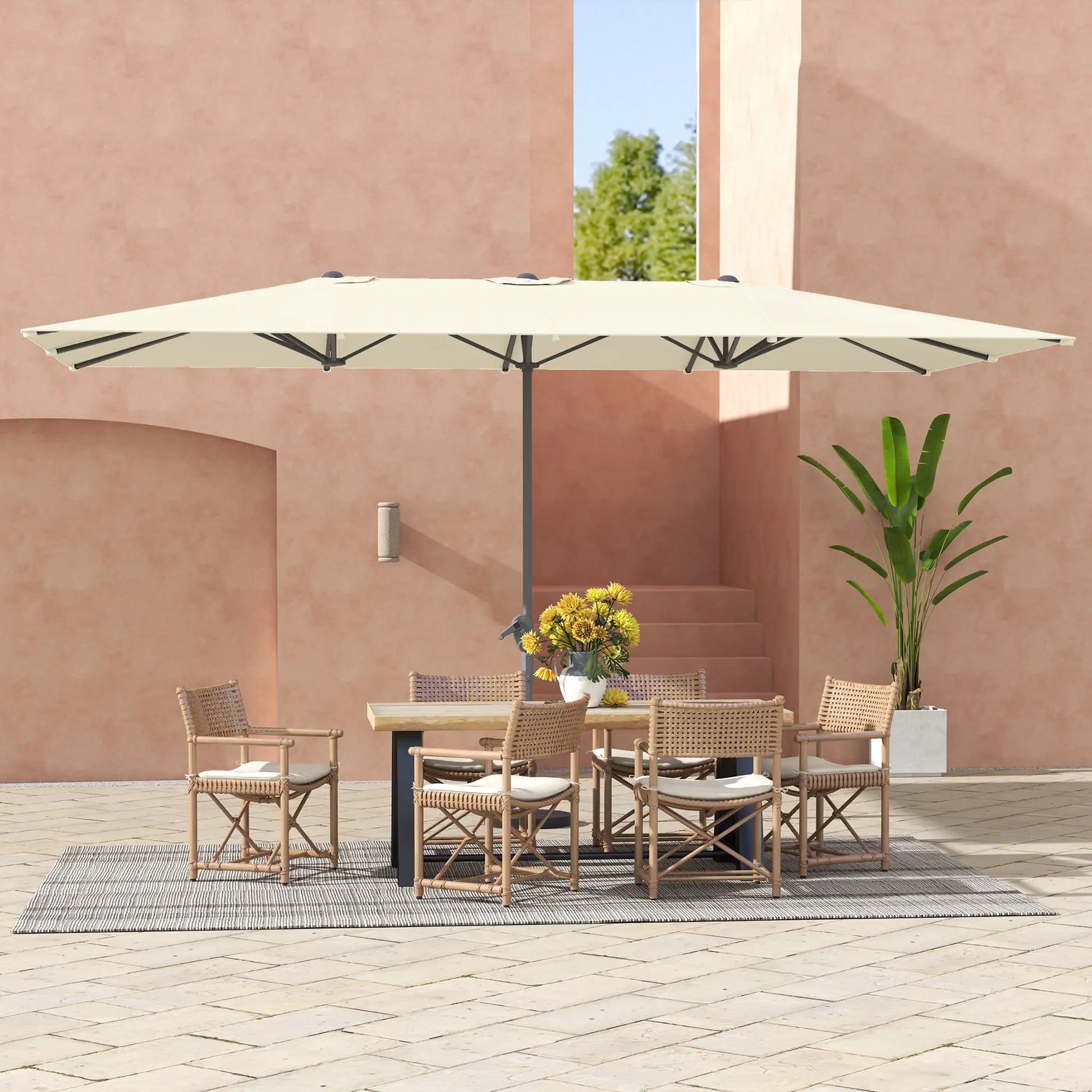 Nancy's Cremeno Parasol - Tuinparasol - UV-Bestendig - Roomwit- ± 450 x 265 x 265 cm