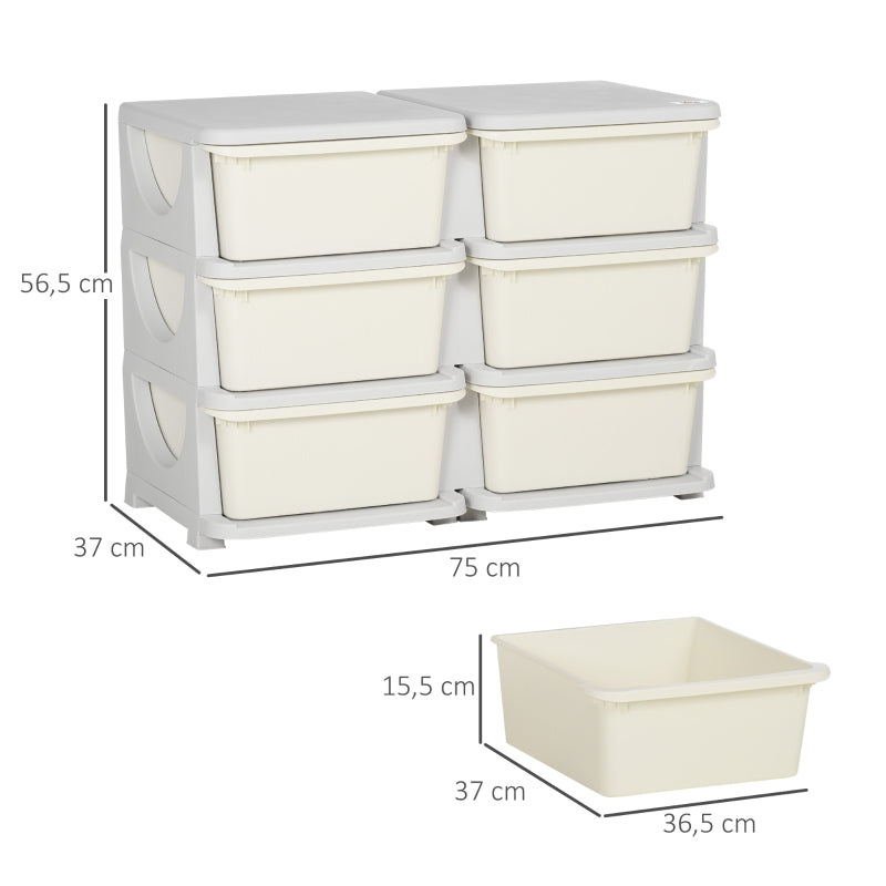 Nancy's Preston Opbergkast voor Kinderen - Speelgoed Organizer - Ladekast - Crème Wit / Grijs - ± 75 x 40 x 55 cm