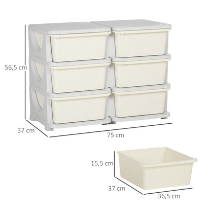 Nancy's Preston Opbergkast voor Kinderen - Speelgoed Organizer - Ladekast - Crème Wit / Grijs - ± 75 x 40 x 55 cm