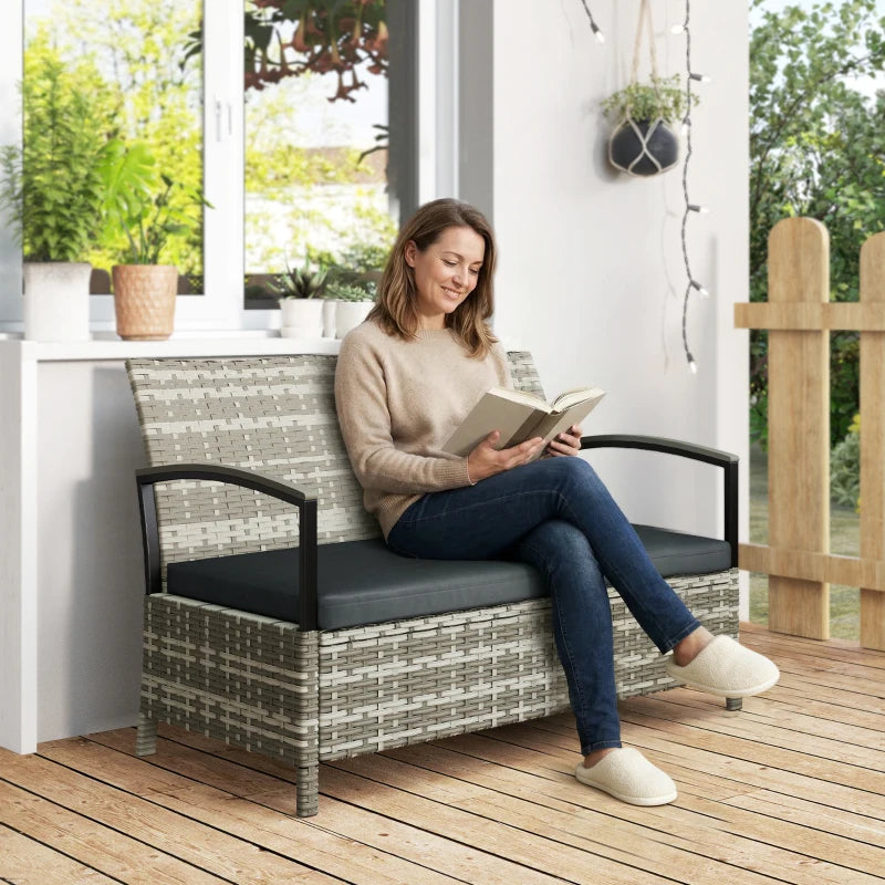 Nancy's Saludecio Tuinbank - Bank voor buiten - Opbergbank - Grijs - Rotan - ± 125 x 70 x 80 cm