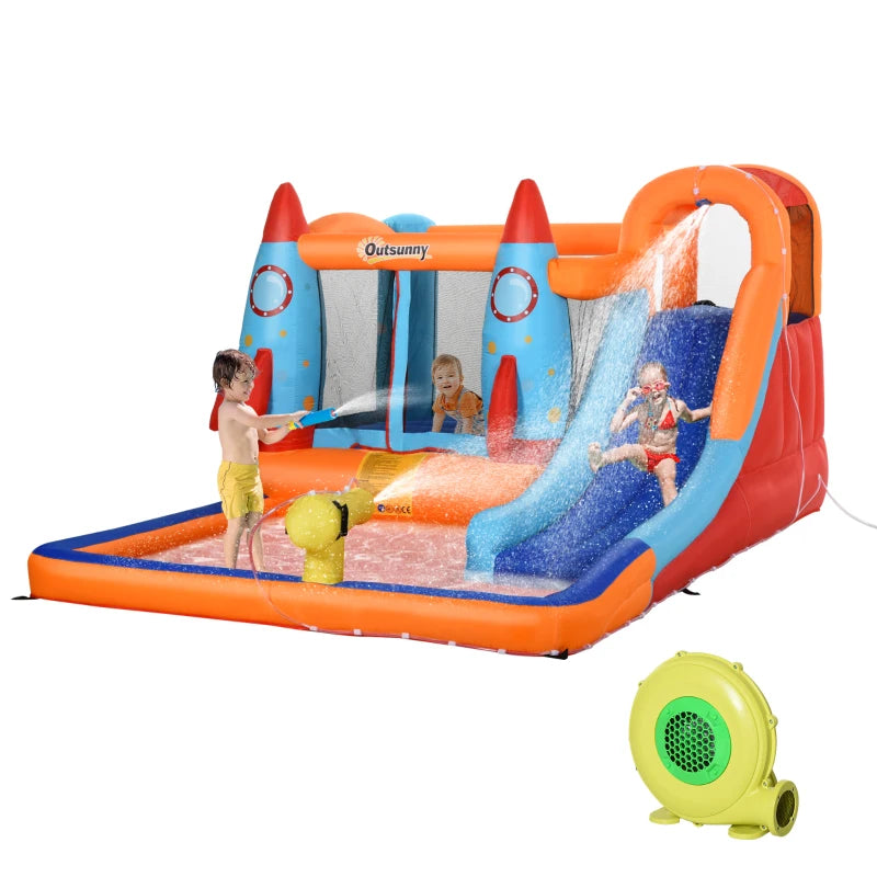 Nancy's Muge Springkussen Met Glijbaan / Klimwand / Waterpistool - Meerkleurig - 350 x 250 x 185 cm
