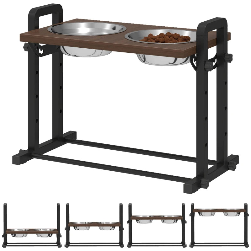 Nancy's Pescara Voerbank - Hondenvoerbak - Drinkbak - In hoogte verstelbaar - Zwart / Bruin - ± 50 x 25 x 35 cm