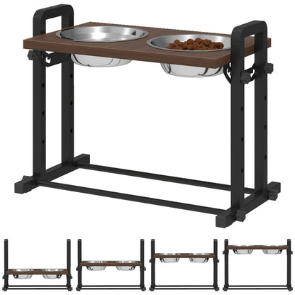 Nancy's Pescara Voerbank - Hondenvoerbak - Drinkbak - In hoogte verstelbaar - Zwart / Bruin - ± 50 x 25 x 35 cm