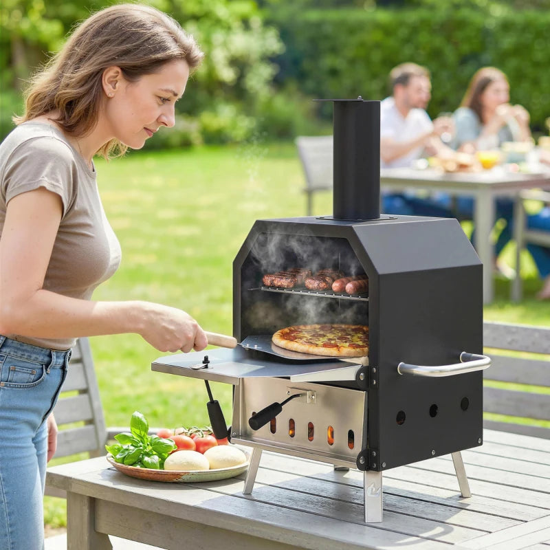 Nancy's Seggiano Houtgestookte Pizzaoven - Grillrooster - Instelbare warmteregeling - Complete pizzaovenset - Zwart