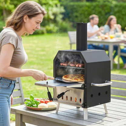 Nancy's Seggiano Houtgestookte Pizzaoven - Grillrooster - Instelbare warmteregeling - Complete pizzaovenset - Zwart