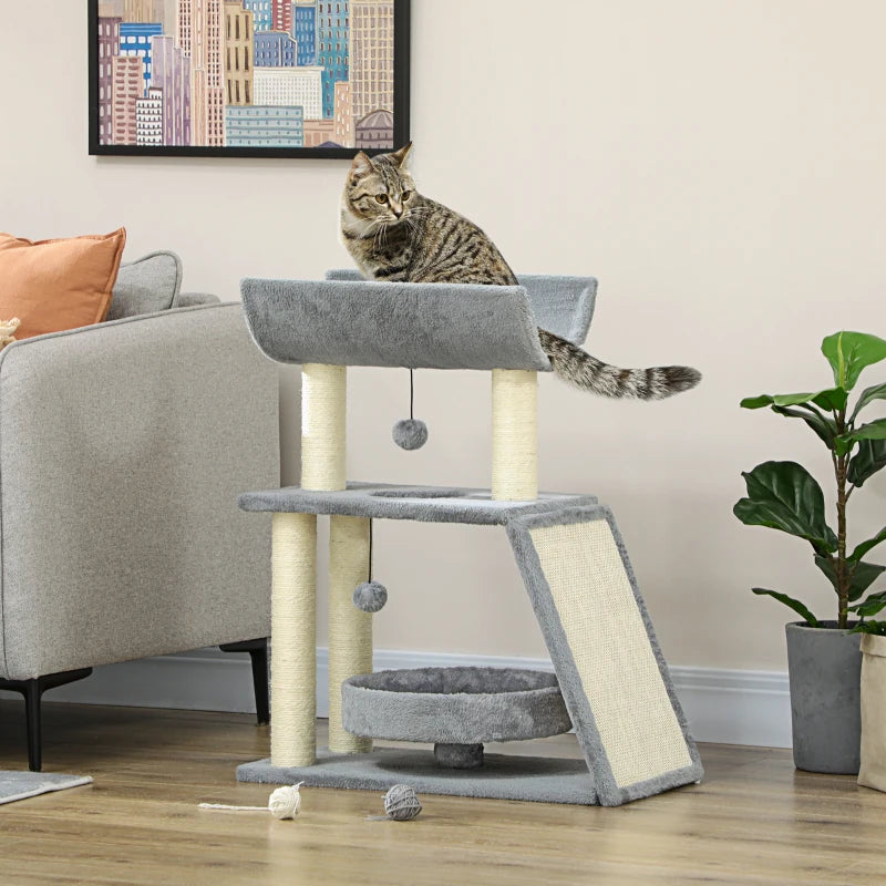 Nancy's Torregrotta Krabpaal - Kattenboom - Klimboom voor katten - Grijs - Pluche / Sisal - ± 60 x 30 x 75 cm