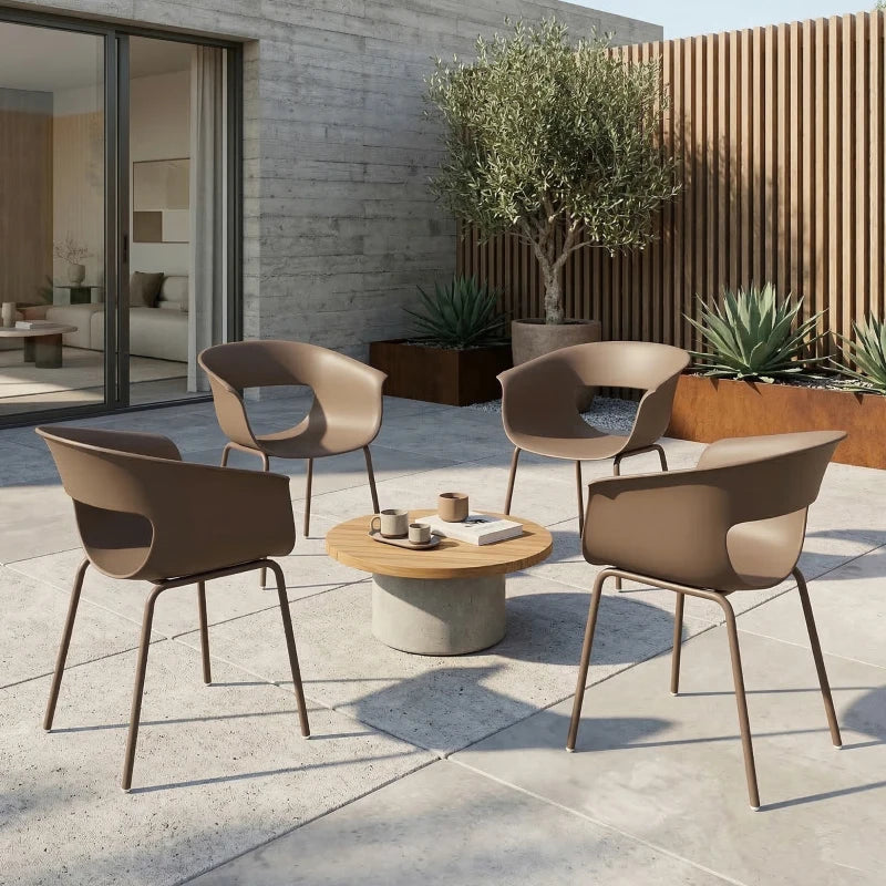 Nancy's Scanno Tuinstoelen - Set van 4 - Terrasstoelen - Ergonomisch - Bruin- Staal / Kunststof