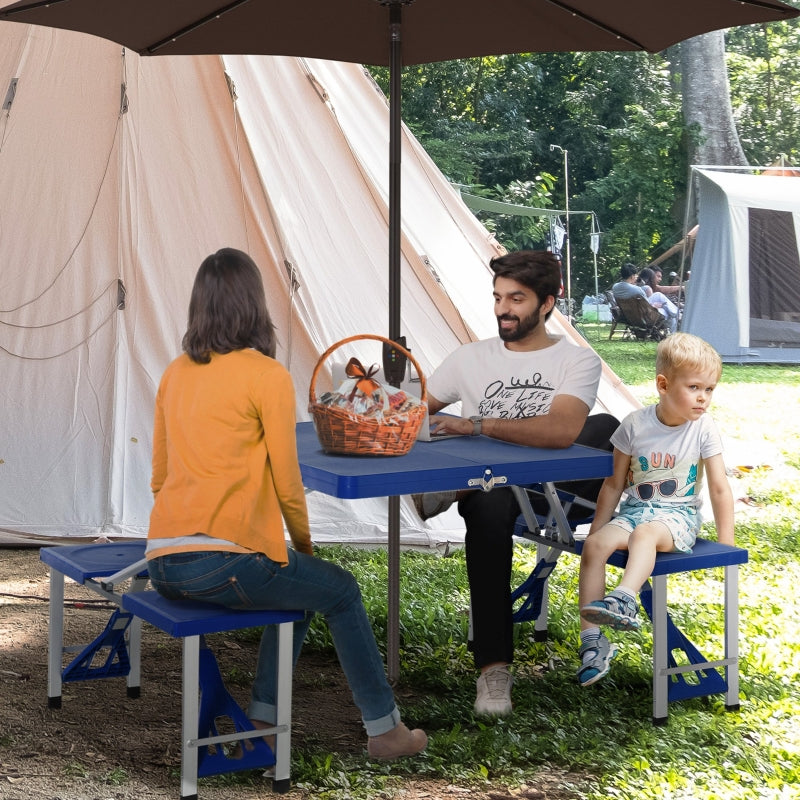 Nancy's Ubeda Picknicktafel - Campingtafel - Met Parasolgat - Opvouwbaar - Blauw - ± 135 x 85 x 65 cm