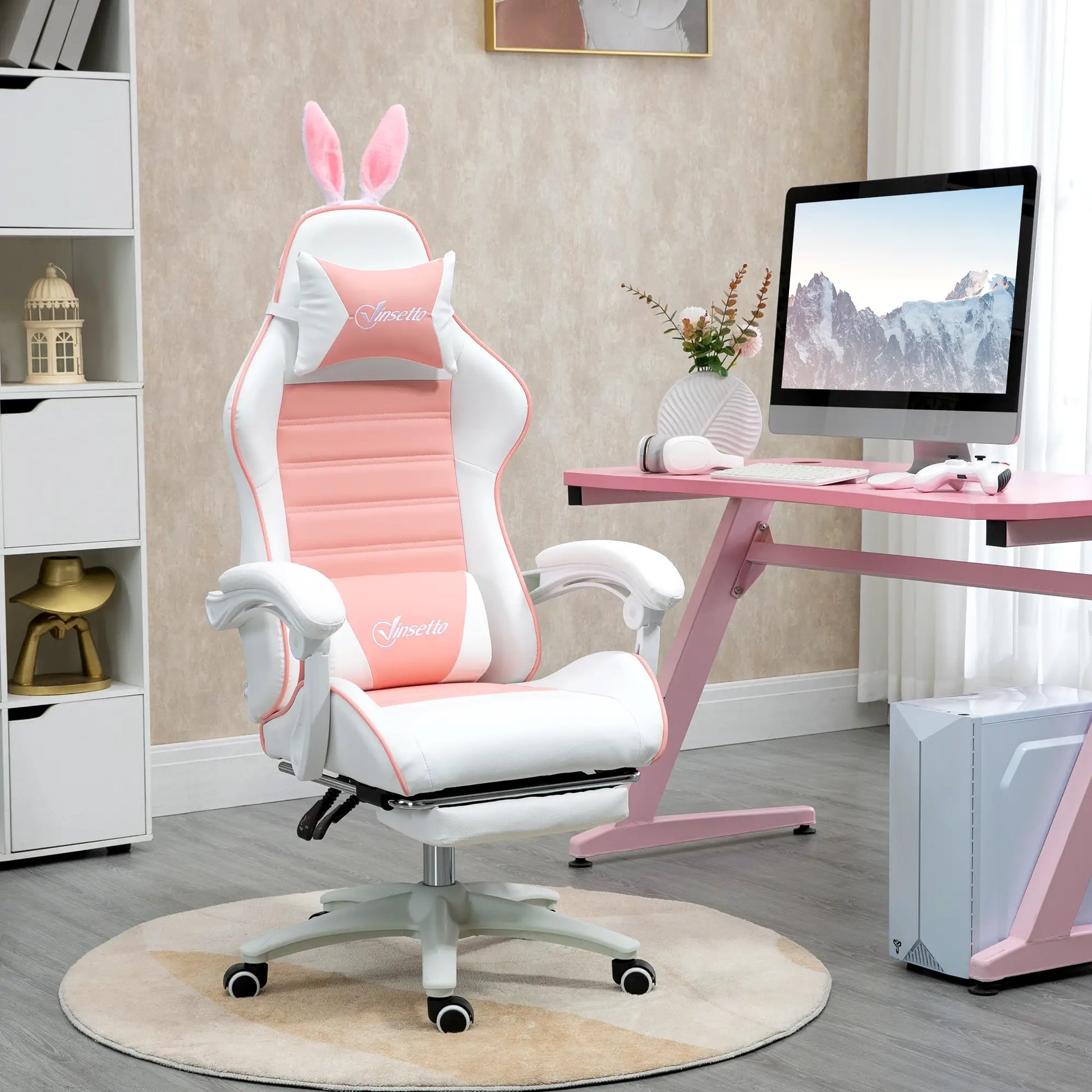 Nancy's Galatone Gamestoel - Gaming Stoel - Computer Stoel - Bureaustoel - Roze / Wit