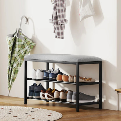 Nancy's Onna Schoenenbank - Schoenenrek - Opbergbank - Zwart / Grijs - ± 80 x 30 x 50 cm