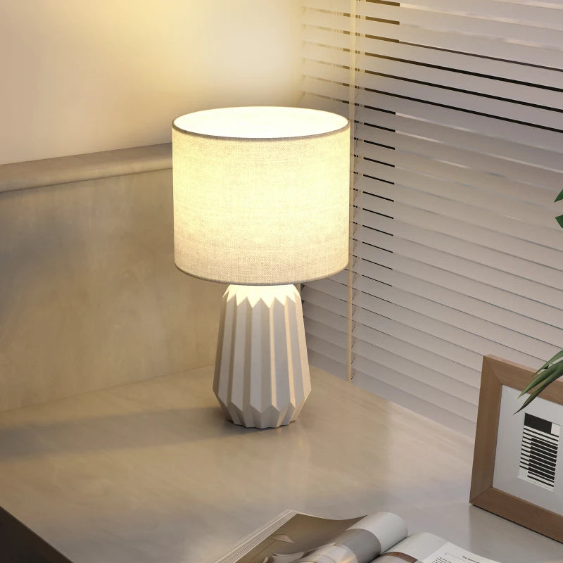 Nancy's Paliano Tafellamp - Nachtlamp - E27 Fitting - Keramiek / Linnen - Wit