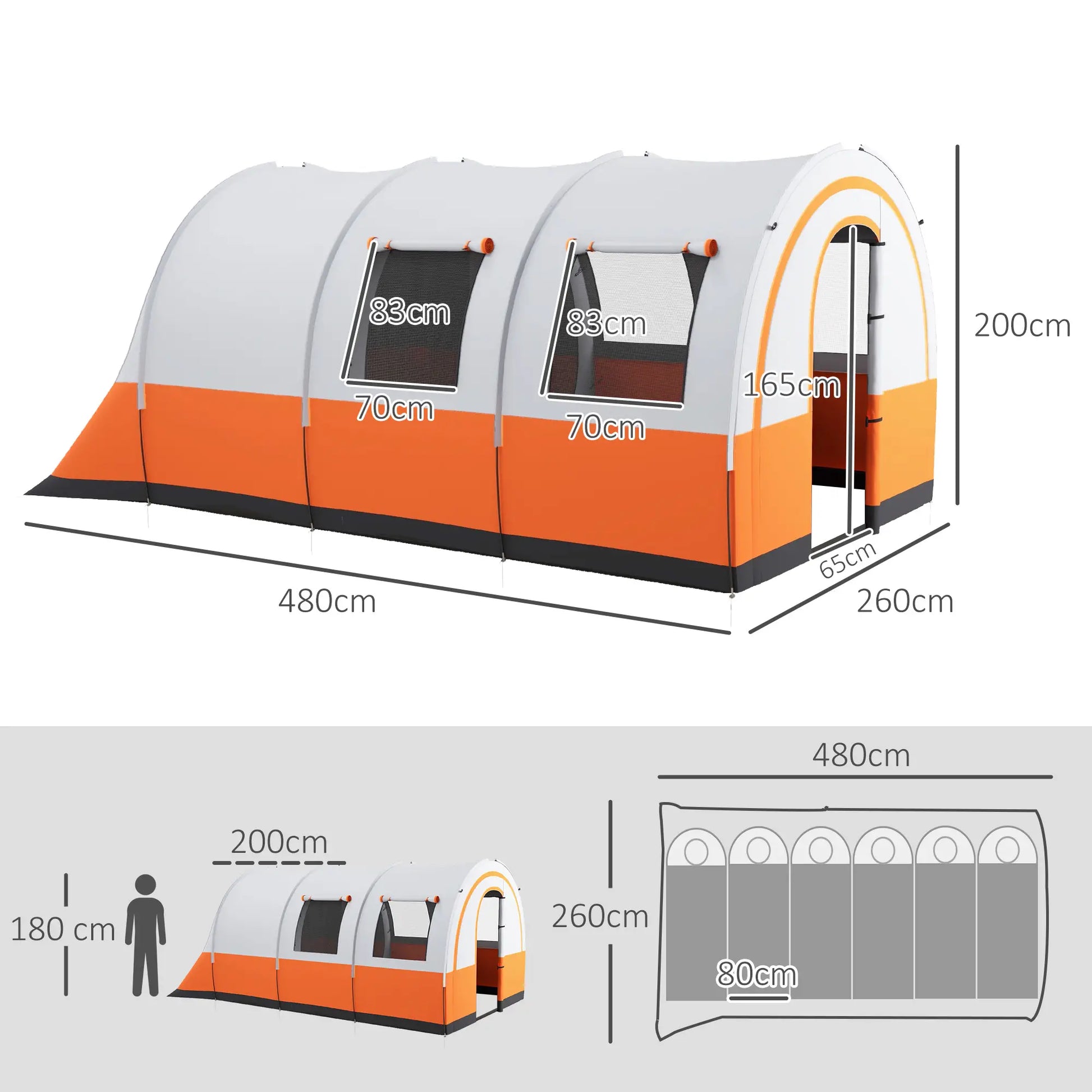 Nancy's Garlate Kampeertent - Campingtent - Waterdicht - Crèmewit / Oranje - 480 x 260 x 200 cm