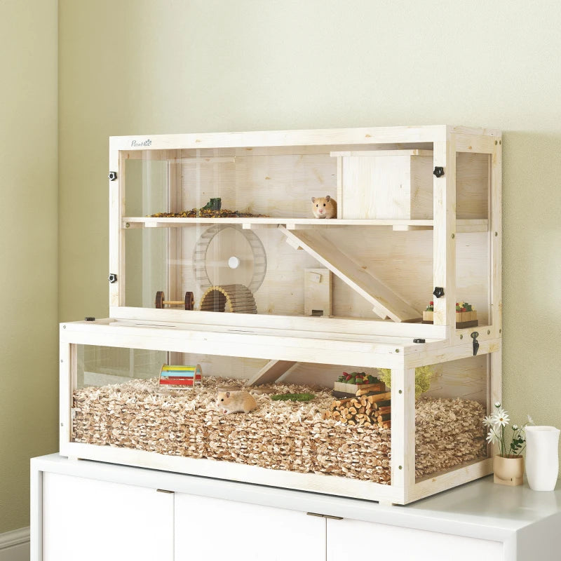 Nancy's Pontelatone Knaagdierkooi - Hamsterkooi - 3 Verdiepingen - Dennenhout - ± 100 x 50 x 85 cm