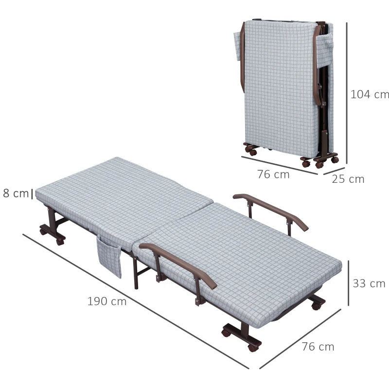 Nancy's Gulpilhares Logeerbed - 1-Persoons Bed - Opklapbaar Bed - Zwart / Grijs - Staal - ± 190 x 75 x 30 cm
